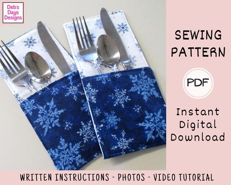 Christmas Silverware Holder, Cutlery Pouch, Utensil Holders, Silverware Holder, Fabric Christmas Trees, Embroidery Download, Cutlery Holder, Fabric Kit, Diy Holder