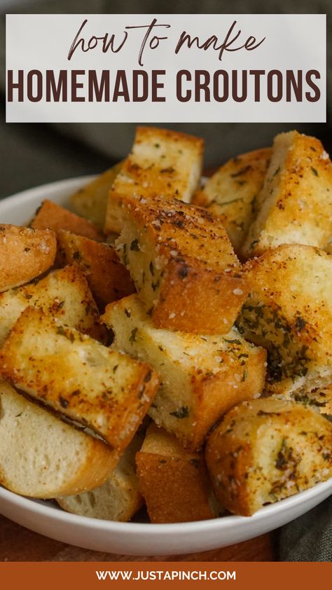 How to Make Homemade Croutons Mediterranean Bread, How To Make Croutons, Crouton Recipes, Airfryer Recipes, Croutons Homemade, Cooking Game, Air Fryer Dinner Recipes, Homemade Italian, Never Go Back