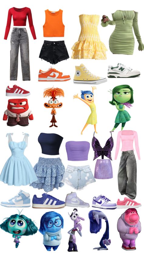 Sorry beetje druk 😽 Inside Our Halloween Costume, Inside Out Emotions Halloween Costumes, Joy Outfit Inside Out, Inside Out 2 Costumes Group, Inside Out 2 Halloween Costume, Book Characters To Dress Up As, Inside Out Costume Ideas, Inside Out Inspired Outfits, Inside Out Characters Costumes