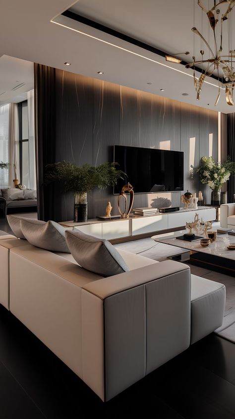 Modern Luxury Living Room, Panel Tv, Drawing Room Decor, Luxurious Sofa, Unit Design, Open Living, Inspire Me Home Decor, Design Room, Ideas Living Room