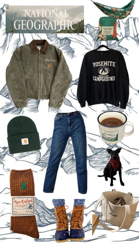 #llbean #granola #carhartt Ll Bean Jacket Outfits, Llbean Aesthetic, Granola Girl Capsule Wardrobe, Ll Bean Boots Outfit, Hiking Girl Outfit, Ll Bean Aesthetic, Llbean Outfit, Ll Bean Outfit, Granola Academia