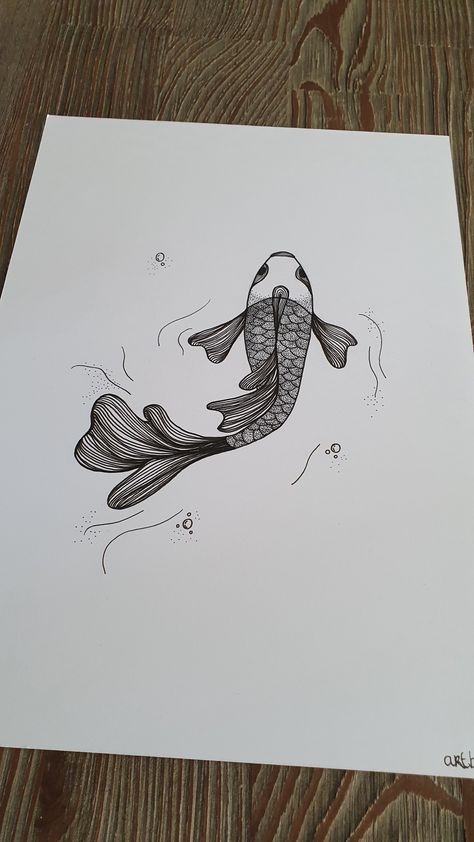 Fineliner Art Illustration, Fineliner Drawing, Fish Abstract, Fineliner Art, Zen Art, Koi Fish, Black Magic, Mini Art, Art Day