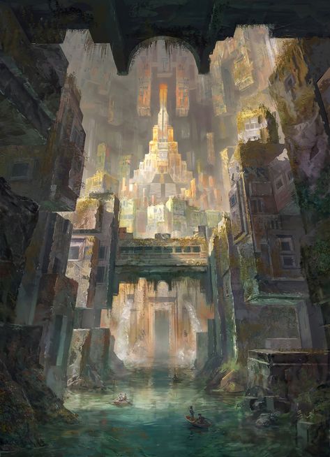 Civilization Aesthetic, Fantasy Civilization, Ancient Underground City, Cave City, Fantasy City, Fantasy Places, Modern Fantasy, Fantasy Concept Art, Ancient Aliens