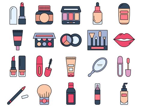 Makeup Vector Freebie Icon set by DesZone.net - Free Vector Graphics Mountain Tattoo Design, Icon Set Design, Makeup Stickers, Stickers Cool, Makeup Drawing, Free Icon Set, Makeup Icons, Line Art Tattoos, Bullet Journal Art