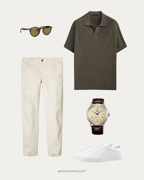 Simple Old Money Outfit Men, Simple Old Money Outfits Men, Old Money Outfits Polo Shirt, Old Money Summer Men Outfits, Guy Clothing Aesthetic, Old Money Sneakers Outfit, Knitted Polo Shirt Men Outfit, Massimo Dutti Outfit Men, Old Money Sneakers Men