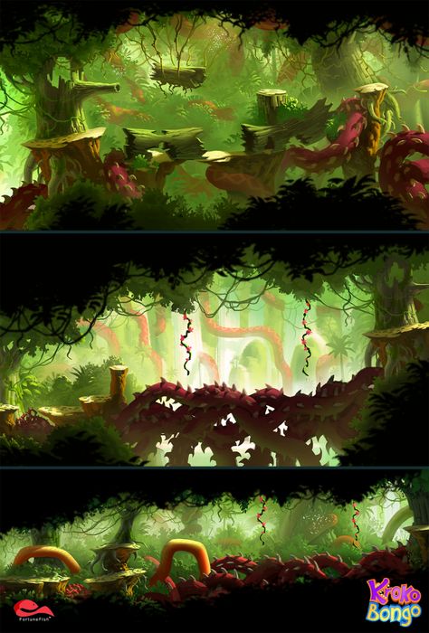 ArtStation - Kroko Bongo Concept Art, Alex Speed Origami Game, 2d Game Background, Game Level Design, Forest Games, Game 2d, Plant Crafts, 2d Game Art, Game Background, Game Concept Art