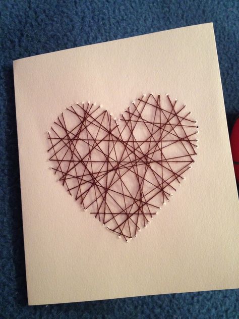 How To Make A Cute Card For Boyfriend, Heart Thread Art On Paper, Heart Thread Art, Thread Heart Card, Eid Card Ideas, Thread Art On Paper, Cute Cards For Boyfriend, Diy Gifts For Girlfriend, Creative Birthday Cards