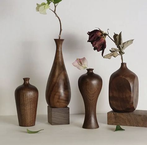 Wood Vases, Vases Flowers, Geometric Vase, Wood Utensils, Geometric Vases, Wood Art Projects, Flower Vases Decoration, Wood Candle Sticks, Black Walnut Wood