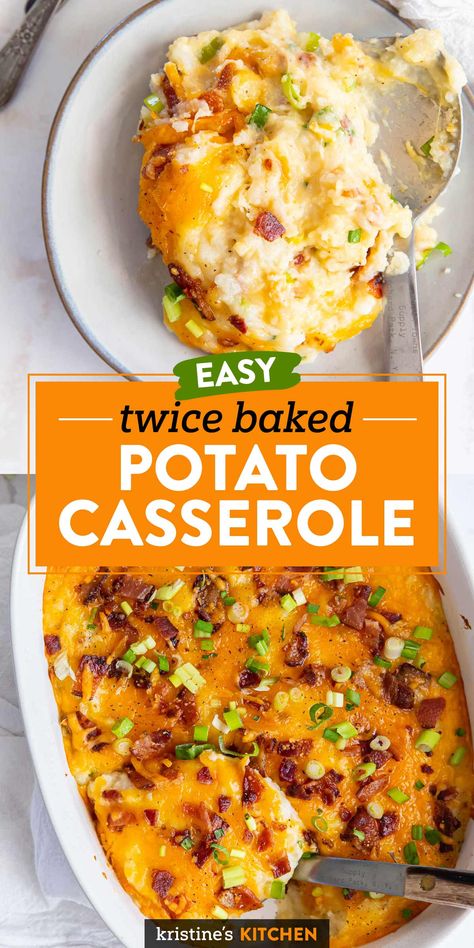 Potluck Favorites, Easy Twice Baked Potatoes, Bacon Potato Casserole, Best Twice Baked Potatoes, Loaded Potato Casserole, Twice Baked Potato Casserole, Casserole With Bacon, Loaded Baked Potato Casserole, Twice Baked Potato