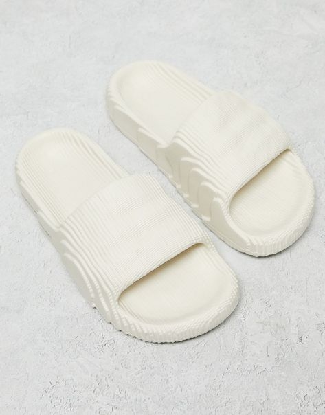 Adidas - adidas Originals Adilette 22 sliders in off white Adidas Adilette 22, Slides Adidas, White Flats, Brand Store, Wide Straps, Online Shopping Clothes, Adidas Women, Sliders, Adidas Originals