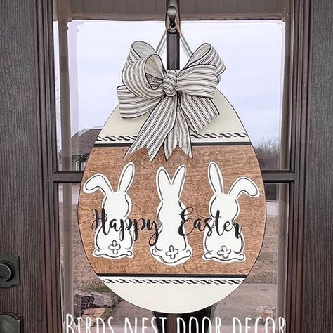 Easter Birds Nest, Neutral Easter, Three Bunnies, Cross Door Hangers, Easter Show, Spring Door Hanger, Easter Wood Crafts, White Bunnies, Bunny Door Hanger