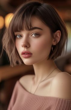 Haircute Style, French Bob Haircut Round Face, French Bob Fine Hair, French Bob With Bangs, Side Bangs Bob, French Bob Haircut, Haircut Ideas Brown Hair, French Bangs, Dark Bob