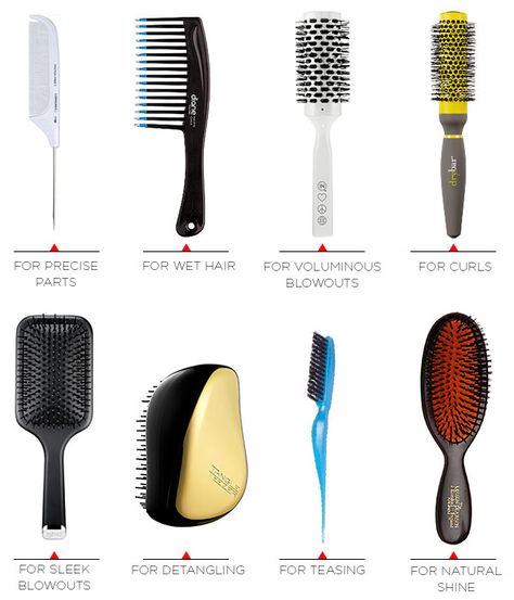 Hairbrush Guide: Every Brush & Comb You'll Ever Need to Get Celeb-Status Hair | E! Online Mobile Different Hair Brushes, Types Of Hair Brushes And Their Uses, Different Types Of Hair Brushes, Combs For Curly Hair, Hair Combs How To Use A, Bestool Hair Brush, Types Of Combs, Types Of Hair Brushes, Thick Hair Care