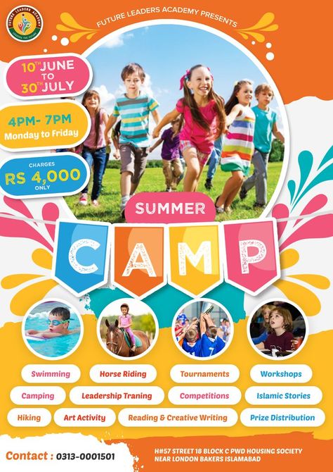 Get ideas and start planning your perfect summer camp Art Class Posters, Creative Facebook Cover, Camp Flyer, Camping Invitations, Summer Camp Themes, Sports Team Banners, Class Poster, Kindergarten Design, Kids Graphics