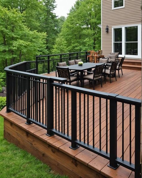 20 Awesome Deck Railing Ideas For Your Backyard Deck – ToolzView Deck Without Railing Ideas, Black Decking Ideas, Outdoor Decks, Deck Railing Ideas, Composite Deck Railing, Decking Ideas, Deck Railing Design, Deck Privacy, Sun Rooms