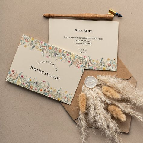 $2.92 | Simple Wildflower Fern Bridesmaid Proposal Card - modern marriage bridesmaid ask, boho bridal party invite, wildflower bridal party invite, greenery wedding bridesmaid proposal, simple botanical unique floral forest, classic vintage bohemian minimalist, elegant whimsical butterfly fern garden, rustic watercolor luxury geometric leaf, spring summer fall autumn hb603, beige ivory gold bright colorful Greenery Bouquets, Mint Green Bridesmaids, Blue Groomsmen, Bridal Party Invitations, Groomsman Proposal, Lavender Bridesmaid, Mint Background, Black Typography, Be My Groomsman