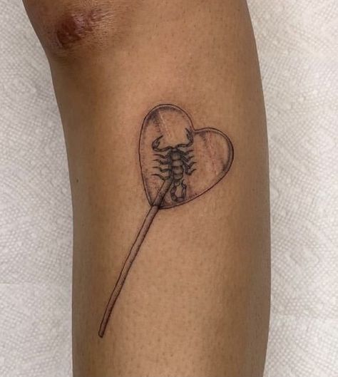 #tattooideas #tattoo #scorpion #lollipop Lolipop Scorpion Tattoo, Scorpion Sucker Tattoo, Small Tattoo Big Meaning, Scorpion Lollipop Tattoo, Heart Sucker Tattoo, Sucker Tattoo, Scorpion Lollipop, Lollipop Tattoo, Illusion Tattoo