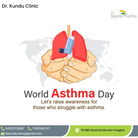 👨‍🔬World Asthma Day 2024 is a global initiative to raise awareness about asthma and its management. Join us in spreading knowledge, promoting understanding, and supporting those affected by asthma. Together, let's work towards a world where everyone with asthma can breathe freely and live fully. Visit Dr. Kundu Clinic. ▶Book Your Appointments: +917439966141 ▶Email: drsouravkundu@gmail.com ▶Visit Us: https://drkunduclinic.com/ ▶Address: Block B, Hindmotor Plaza, 115, BBD Rd, Beside Co-Operat... World Asthma Day, Post For Instagram, Creative Post, Healthy Lungs, Respiratory Health, Block B, Festival Posters, Poster Maker, Chronic Illness