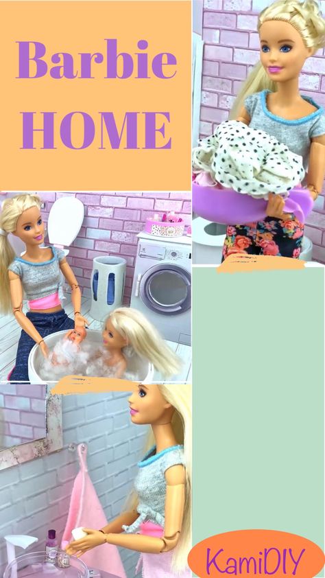 Barbie Doll Kitchen Diy, Barbie Shower Diy, Barbie Craft Ideas, Diy Barbie Furniture How To Make, Barbie Doll Furniture Diy, Diy Barbie Crafts, Barbie Furniture Diy Homemade, Barbie Hacks Diy, Barbie Realistic