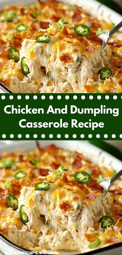 Looking for a comforting meal? This Chicken and Dumpling Casserole recipe is the perfect blend of savory flavors and tender dumplings. It's an easy dinner idea that your whole family will love. Chicken And Dumplings Casserole Easy, Chicken And Dumplings Casserole, Chicken And Dumpling Casserole, Chicken Dumpling Casserole, Dumpling Casserole, Easy Chicken And Dumplings, Fluffy Dumplings, Chicken Dumpling, Chicken And Dumplings Recipe