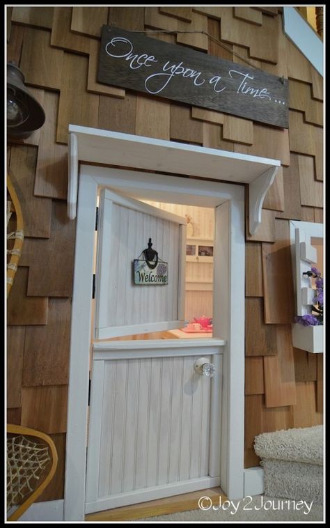 Kid's under the stair playhouse! Stair Playhouse, Stairs Playroom, Under Stairs Playhouse, Basement Addition, Cedar Shake Shingles, Kids Cubby, Playroom Closet, Shake Shingle, Kids Backyard