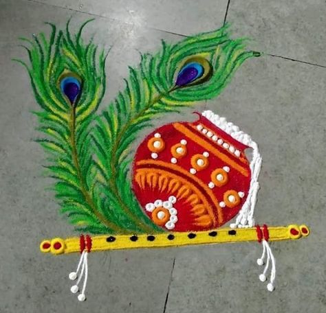 Krishna Janmashtami Rangoli Rangoli Krishna, Janmashtami Special, Rangoli Designs Photos, Rangoli Designs Simple Diwali, Rangoli Simple, Janmashtami Decoration, Easy Rangoli Designs Diwali, Rangoli Side Designs, Rangoli Designs Latest