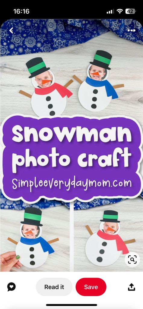 Snowman Photo, Photo Bb, Frozen Crafts, Snowmen Activities, Fun Winter Crafts, Snowman Photos, Kids Craft Supplies, Winter Activities For Kids, Winter Craft