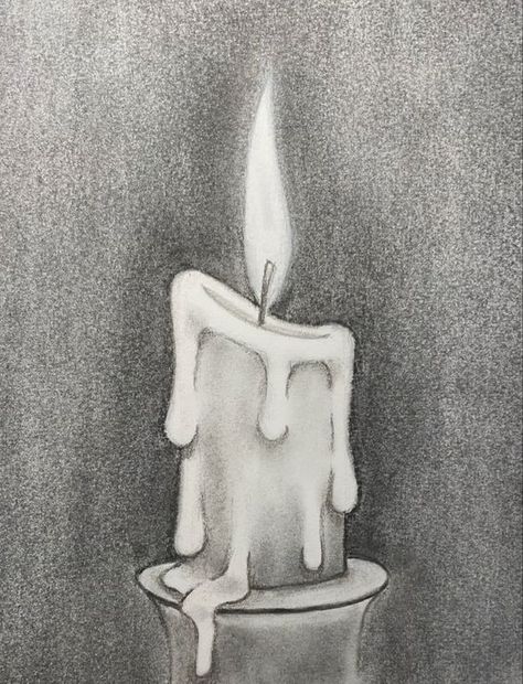 Candle Shading Drawing, Drawing Candles Art, Dark And Light Drawing, Shadow Drawings Easy, Shaded Pictures To Draw, Basic Charcoal Drawing, Simple Shaded Drawings, Drawing Shading Easy, Black And White Shaded Drawings