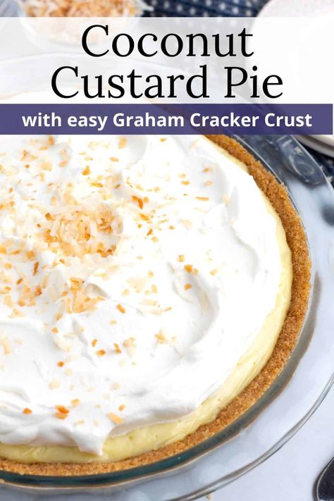 This Coconut Cream Pie with Graham Cracker Crust Recipe is one of our top 10 dessert recipes! It's everything you love about custard pies - creamy, flavorful, made in one pot on the stove - but without the hassle of a traditional pie crust. We'll teach you the secret to creating tons of real coconut flavor (no extract needed!) plus all of our tips for making it ahead and avoiding a crumbly crust. Easy Coconut Cream Pie, Easy Homemade Pie, Coconut Creme Pie, Pie With Graham Cracker Crust, Coconut Cream Pie Easy, Custard Pies, Best Coconut Cream Pie, Easy Holiday Dessert, Coconut Pie Recipe