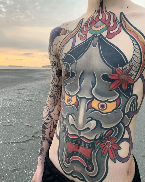 Hanya Mask Tattoo, Japanese Talisman, Japanese Demon Tattoo, Traditional Japanese Tattoo, Female Demon, Japanese Back Tattoo, Oni Mask Tattoo, Alchemy Tattoo, Traditional Japanese Tattoo Designs