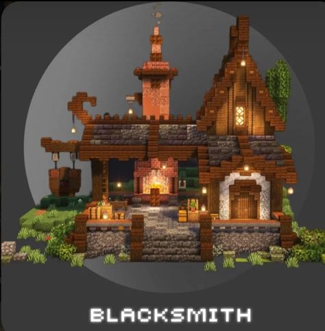 Cute Minecraft Fantasy House, Minecraft Fantasy Blacksmith, Minecraft Elf House Ideas, Minecraft Villager Building Ideas, Cool Minecraft Survival Builds, Cute Witchy Minecraft Builds, Ghibli Minecraft House, Smithing House Minecraft, Minecraft Builds 1.20