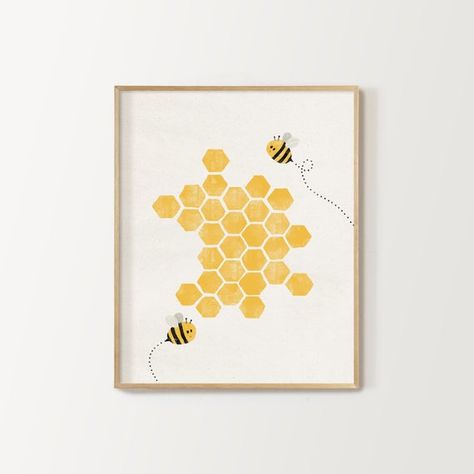 Yellow Woodland Nursery, Qb Wallpaper, Bee Themed Room, Bee Themed Nursery, Bumblebee Nursery, Bumble Bee Nursery, Honey Bee Nursery, Bee Poster, Bee Illustrations