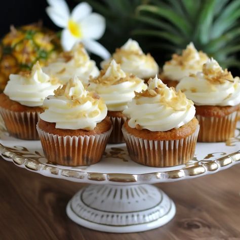 These Hummingbird Cupcakes Taste Like Spring - The Chef Recipe Hummingbird Cupcakes Recipe, Hummingbird Cupcakes, Crushed Pineapple, Kids Food, Muffin Cups, The Chef, Chef Recipes, Chopped Pecans, Cheese Frosting