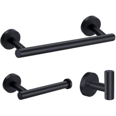 Porter 3-Piece Bath Hardware Set with Towel Hook and Toilet Paper Holder and 12 in. Towel Bar in Stainless Steel Black Hair Appliance Storage, Black Bathroom Hardware, Hand Towel Bar, Bathroom Towel Hooks, Brushed Nickel Bathroom, Matte Black Bathroom, Black Bathroom Accessories, Towel Shelf, Bathroom Accessories Sets