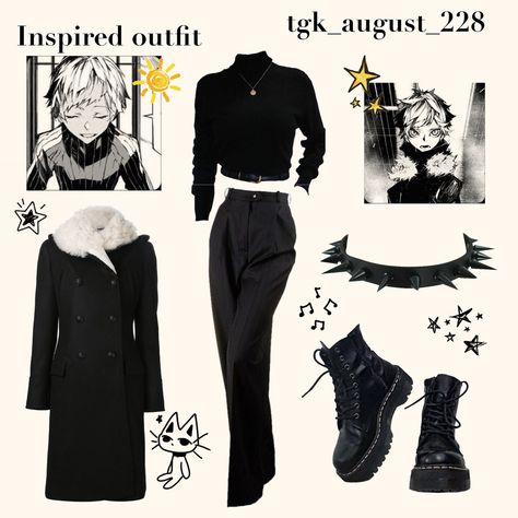 Akutagawa Outfit Ideas, Bungou Stray Dogs Outfit Style, Weeb Aesthetic Outfit, Bsd Inspired Fashion, Fyodor Inspired Outfit, Bsd Style Clothes, Chuuya Casual Clothes, Bungou Stray Dogs Outfit Ideas, Bungou Stray Dogs Inspired Outfits