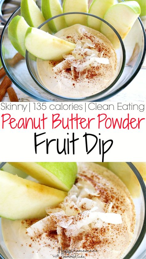 The BEST Skinny Peanut Butter Fruit Dip for One | A healthy, high protein dip recipe made with plain Greek yogurt and other clean eating ingredients! This easy and low carb powdered peanut butter (PB2, PBFit, NakedPB) dip will quickly become your favorite snack! It's perfect for dipping fruit like apples, bananas, or strawberries. Sprinkle your fruit with a little ground cinnamon before dipping! Delicious! Yogurt Fluff, High Protein Dip, Peanut Butter Fruit Dip, Greek Yogurt Fruit Dip, Low Calorie Peanut Butter, Protein Dip, Peanut Butter Yogurt Dip, High Protein Fruit, Peanut Butter Powder Recipes