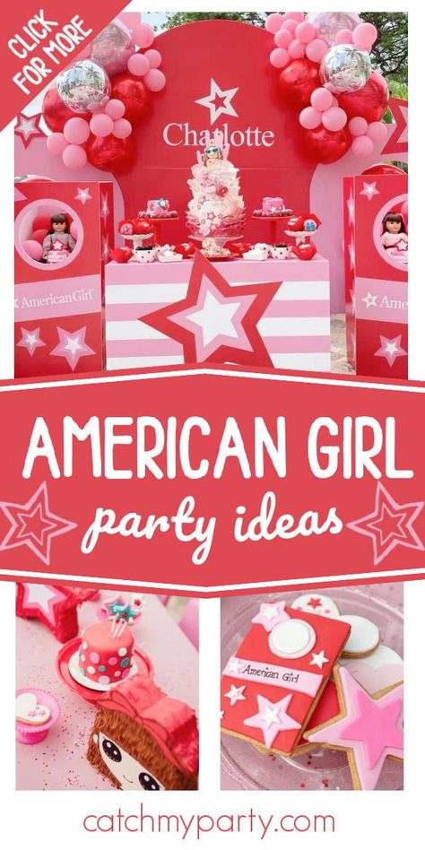 American Girl Themed Birthday Party, American Girl Doll Party Ideas, American Girl Party Ideas, 8th Birthday Party Girl, American Girl Doll Birthday Party, Adele Birthday, American Girl Party, American Girl Birthday Party, Doll Tea Party