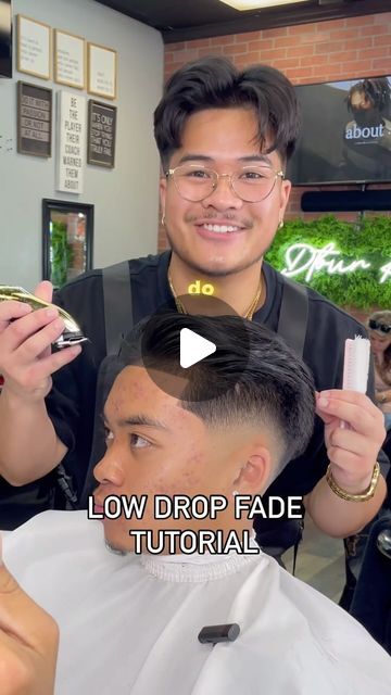 IE Barber • Pico ⚜️ on Instagram: "Low Drop Fade Tutorial  Master the art of the low drop fade with bulk! 💈 Check out our exclusive tutorial for beginners on how to achieve the perfect low fade every time! #LowDropFade #barbertutorial #lowfade   If you’re in the inland Empire and you like what you see, tap the link in my bio to book an appointment  Music: Internet Talk - Man-ManV" Drop Down Fade Haircut, Low Drop Fade Middle Part, Low Drop Taper Fade, Low Drop Fade Short Hair, Mens Cuts For Straight Hair, Low Drop Fade With Bulk, Mens Low Taper Fade, Mens Drop Fade Haircut, Mens Drop Fade