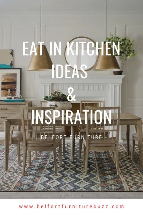 Eat in kitchen dining spaces are perfect for smaller spaces, apartment dining solutions or just simply creating a more cozy place to gather with family. Get ideas and inspiration for your eat in kitchen with these stunning dining furniture pieces that are great for smaller settings. #kitchenideas #kitchendining #eatinkitchen #diningroom Eating Area Off Kitchen Modern, Round Eat In Kitchen Table, Eat In Kitchen Decor Ideas, Kitchen Table And Chairs Ideas, Eat In Kitchen Design, Eat In Kitchen Ideas Layout, Eating Area Off Kitchen, Kitchen Eating Area Ideas, Small Eat In Kitchen Ideas