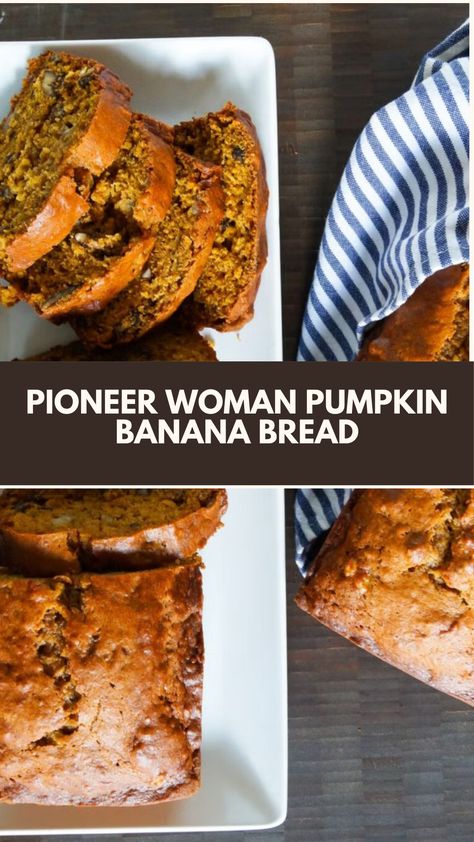 This delicious Pioneer Woman Pumpkin Banana Bread is a quick and easy treat perfect for breakfast or a snack. Made with creamy pumpkin and ripe bananas, it’s a nutritious option you can customize with common ingredients like nuts or chocolate chips. Enjoy the cozy flavors with every warm slice! Pumpkin Banana Walnut Bread, Banana And Pumpkin Bread, Pumpkin And Banana Recipes, Banana And Pumpkin Recipes, Banana Pumpkin Recipes, Pioneer Woman Banana Bread, What To Do With Ripe Bananas, Pumpkin Savory Recipes, Pioneer Woman Pumpkin Pie