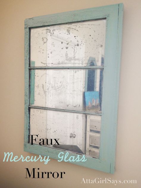 DIY faux mercury glass mirror from an old window. Learn how to make one with spray paint at AttaGirlSays.com Krylon Looking Glass Spray Paint, Mercury Glass Mirror, Krylon Looking Glass, Looking Glass Spray Paint, Glass Spray Paint, Spiegel Diy, Window Pane Mirror, Mercury Glass Diy, Window Crafts