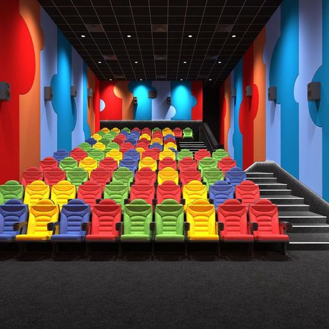 Cinema Design Architecture, Cinema Interior Design, Theater Interior Design, Theatre For Kids, Ultra Modern Interior, Cinema Interior, Kids Theatre, School Interior Design, Daycare Room Design