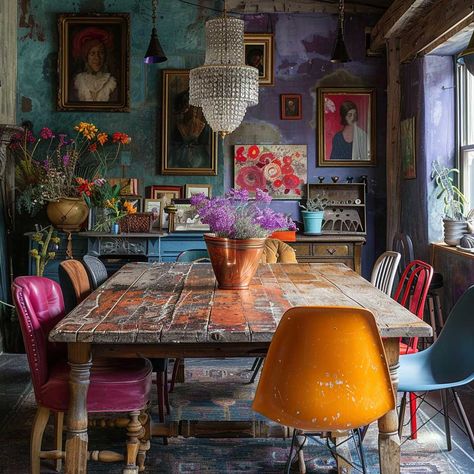 Artful Eclectic, Eclectic Dining Table, French Eclectic Decor, Bohemian Style Dining Room, Eclectic Dining Room Decor, Eclectic Table Settings, Eclectic Dining Room Ideas, Eclectic Dining Rooms, Open Plan Living Dining Room