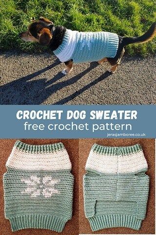 Easy Crochet Dog Sweater Pattern - Jera's Jamboree - crochet, entertainment, slow living Easy Crochet Dog Sweater, Easy Crochet Dog, Crochet Dog Sweater Pattern, Crochet Dog Sweater Free Pattern, Knitted Dog Sweater Pattern, Crochet Dog Clothes, Dog Coat Pattern, Dog Sweater Crochet Pattern, Japanese Knot