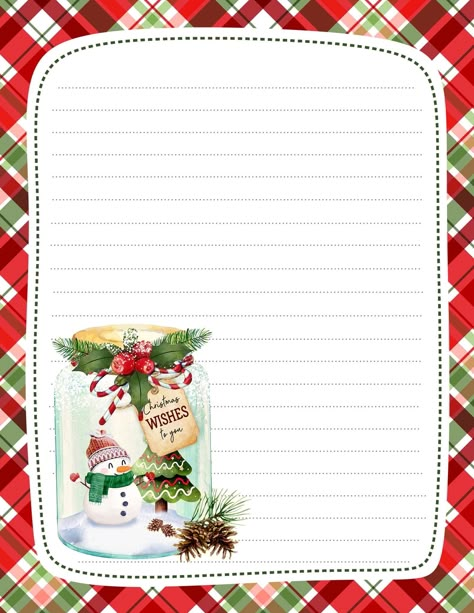 Christmas Stationary Printable, Winter Writing Paper, Christmas Writing Paper, Christmas Stationary, Christmas Scrapbook Paper, Recipe Book Templates, Lined Writing Paper, Christmas Writing, Writing Paper Printable Stationery