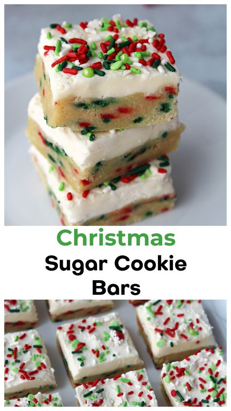 Christmas Cosmic Brownies, Sugar Cookies Bars Recipe, Holiday Sugar Cookie Bars, Christmas Goodie Plate Ideas, Christmas Bakery Desserts, Cookie Bar Christmas, Santa’s Favorite Christmas Cookie Bars, Sugar Cookie Squares, Pan Sugar Cookie Recipe