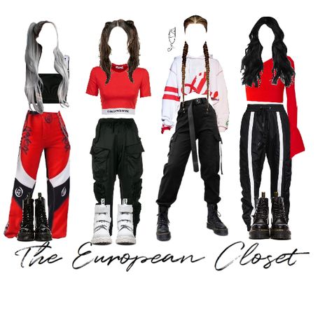 Instagram: theeuropeancloset Pinterest: theeuropeancloset URSTYLE: europeancloset Black And Red Stage Outfit, Red And Black Outfits Aesthetic, Red Black White Outfit, Girl Group Outfits, European Closet, Farmhouse Design Ideas, Mode Rockabilly, Jam Jam, Group Outfits