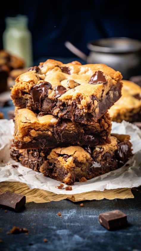 Chocolate Chip Cookie Brownies [45 Minutes] – Chasety Chocolate Chip Cookie Brownies, Cookie Brownies, Salted Chocolate Chip Cookies, Chocolate Chip Brownies, Gooey Cookies, Cake Video, Cookie Bar, Choco Chips, Bar Recipes