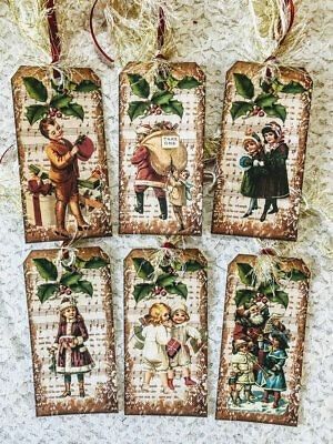 Christmas Tags Handmade, Handcrafted Christmas Cards, Tim Holtz Tags, Handmade Journals Diy, Christmas Gift Tags Handmade, Christmas Ephemera, Vintage Christmas Gifts, Christmas Journal, Gift Tags Diy