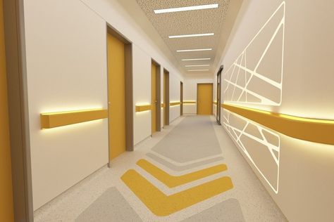 Hospital Flooring Design, Healthcare Interior Design, Medical Office Design, Corridor Design, Hospital Architecture, Kids Interior Design, Healthcare Architecture, Hospital Interior, Clinic Interior Design